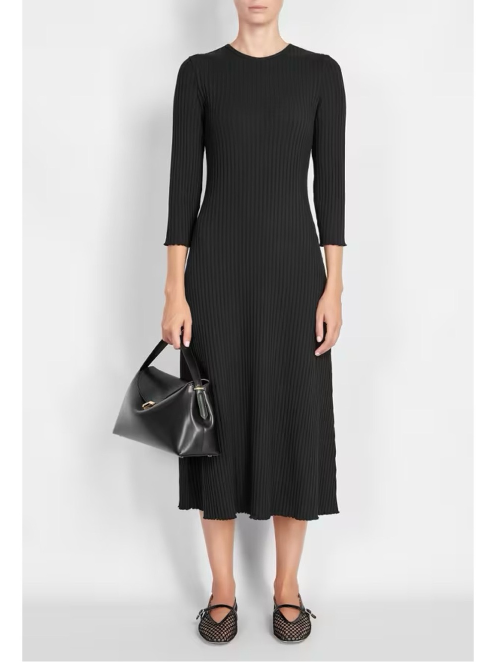 Vince Ribbed Cotton-Blend Jersey Midi Dress Minimalist Black Sz S NWT New